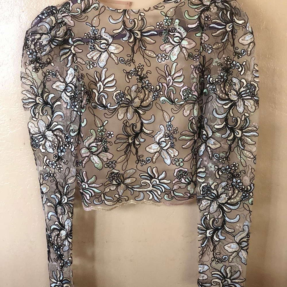 Long sleeve embroidered Top Shop blouse